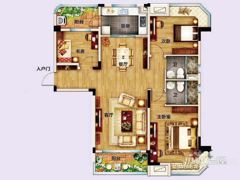 仪征碧桂园3室2厅2卫133㎡户型图