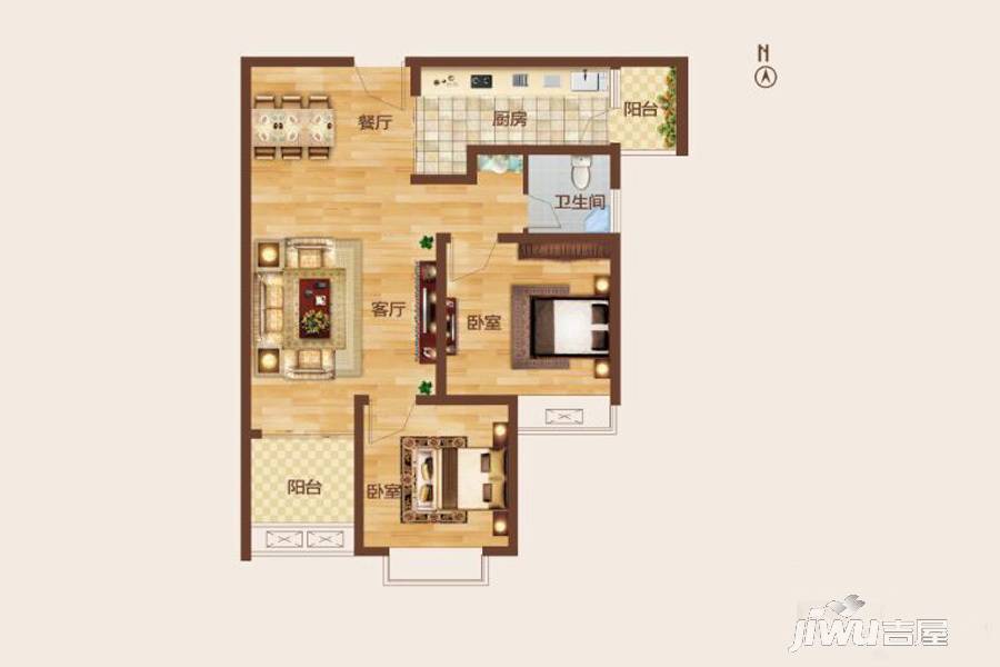 盛驰花园里2室2厅1卫85㎡户型图