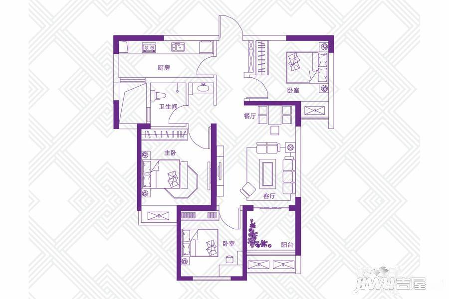 金水世纪城3室2厅1卫89㎡户型图