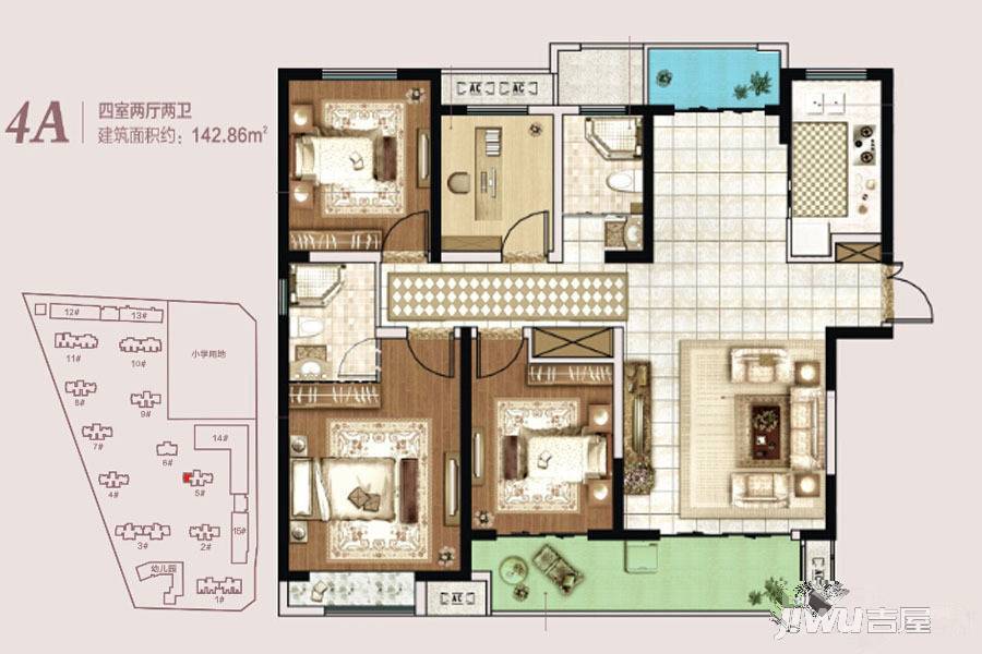 永威城4室2厅2卫142.9㎡户型图