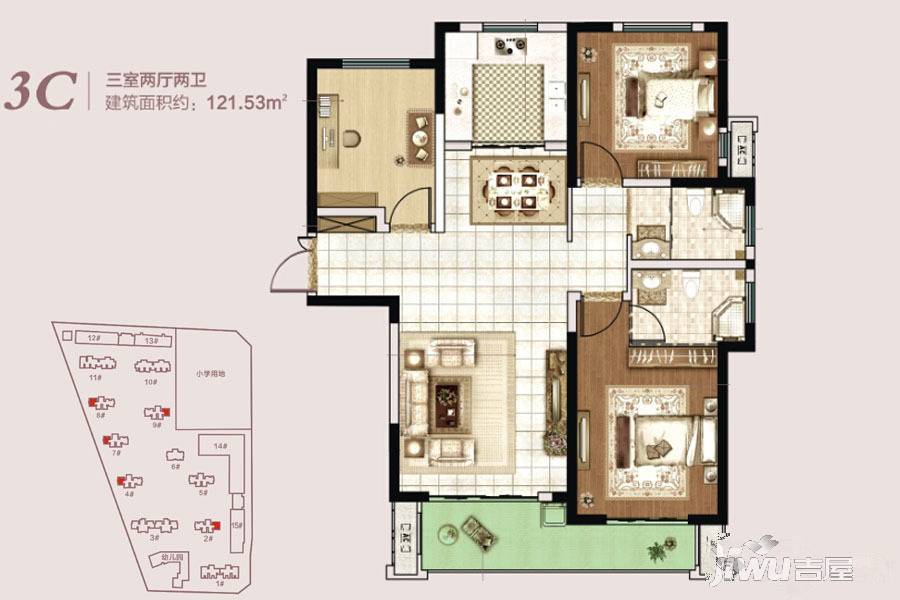 永威城3室2厅2卫121.5㎡户型图