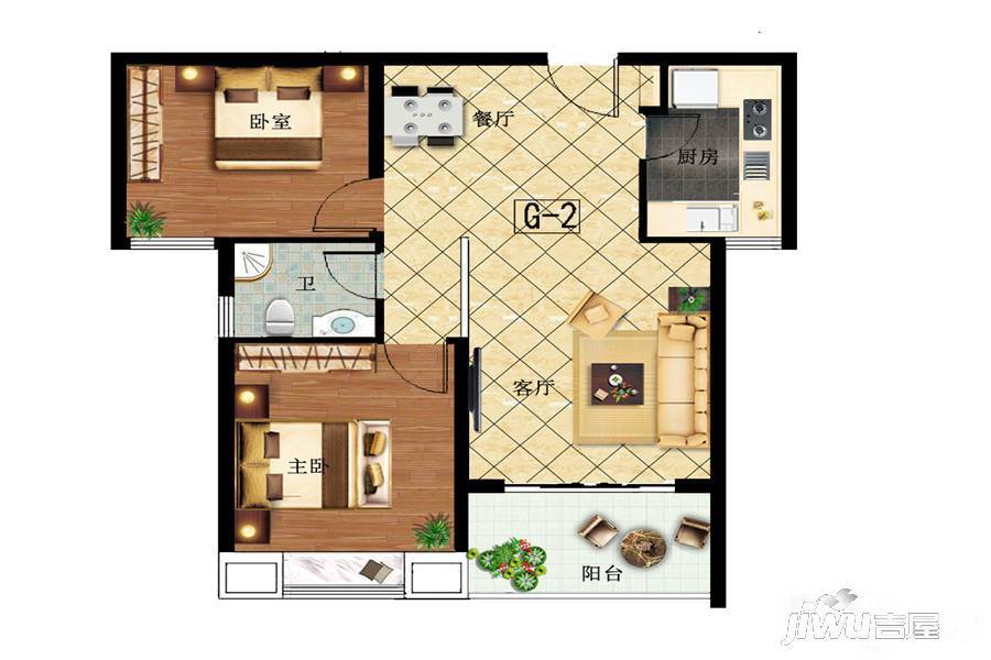 龍熙湖畔2室2厅1卫91.3㎡户型图