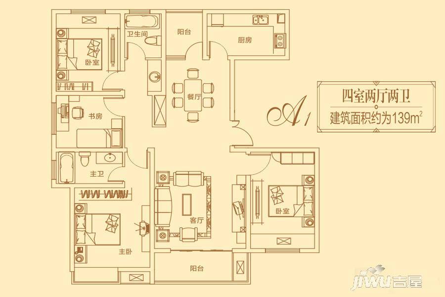 法兰原著4室2厅2卫139㎡户型图