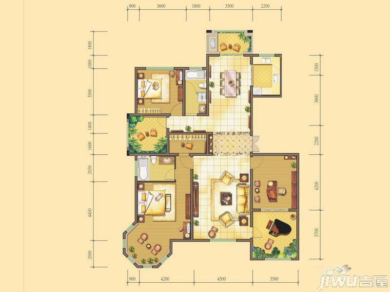 法兰原著3室2厅2卫187.3㎡户型图