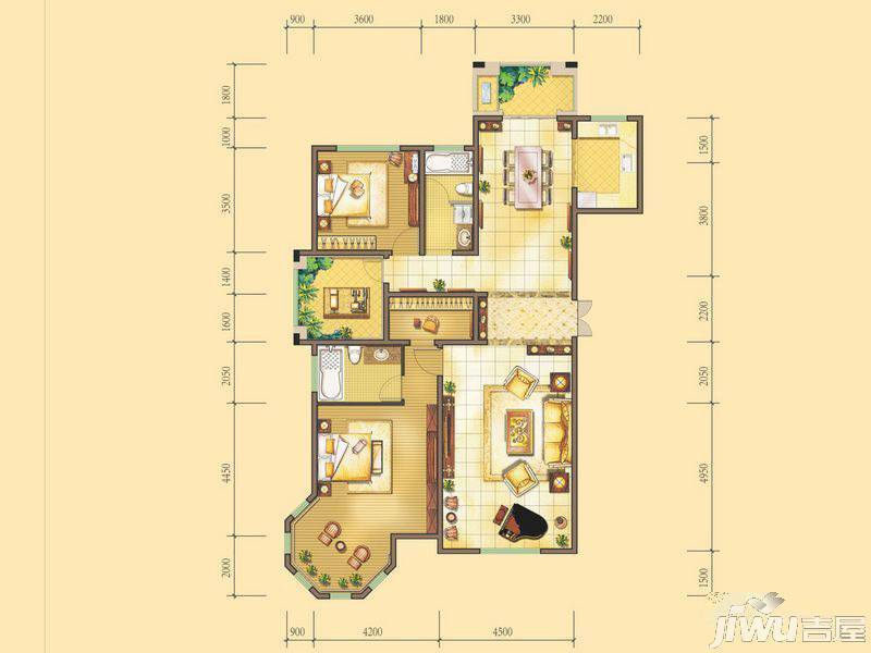 法兰原著2室2厅2卫157.6㎡户型图