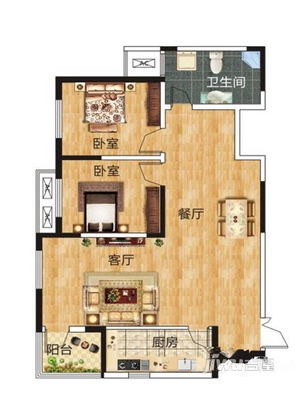 康桥金域上郡2室2厅1卫105.8㎡户型图