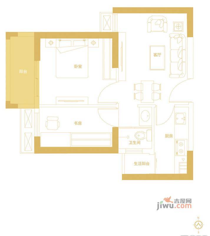 康桥金域上郡2室1厅1卫54㎡户型图