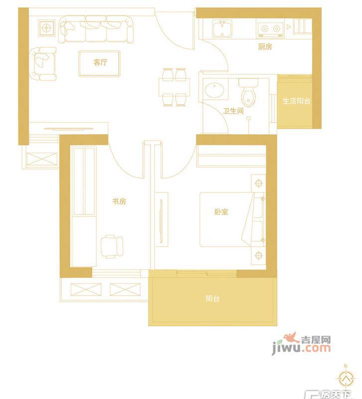 康桥金域上郡2室1厅1卫57㎡户型图