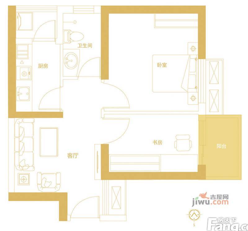 康桥金域上郡2室1厅1卫56㎡户型图