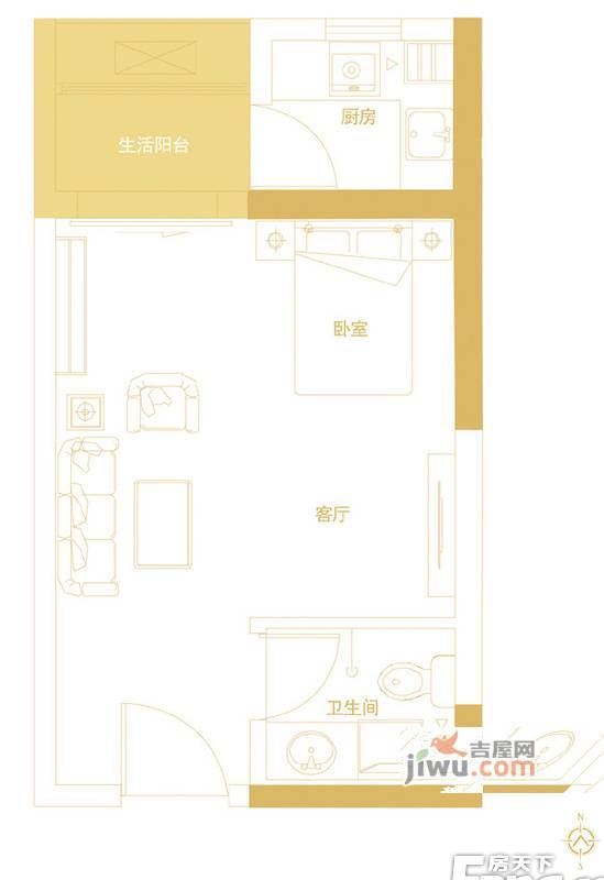 康桥金域上郡1室1厅1卫36㎡户型图