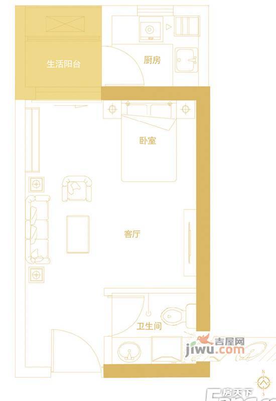 康桥金域上郡1室1厅1卫32㎡户型图