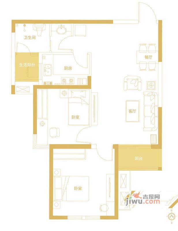 康桥金域上郡2室2厅1卫82㎡户型图