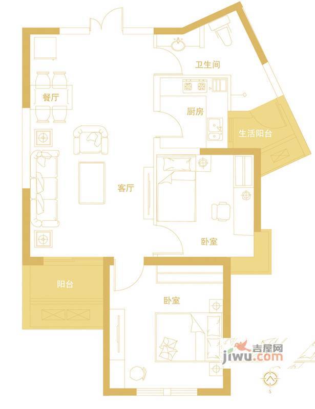 康桥金域上郡2室2厅1卫82㎡户型图