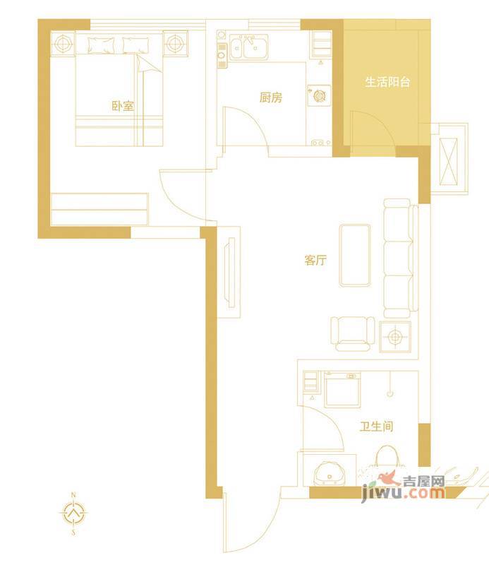 康桥金域上郡1室1厅1卫40㎡户型图