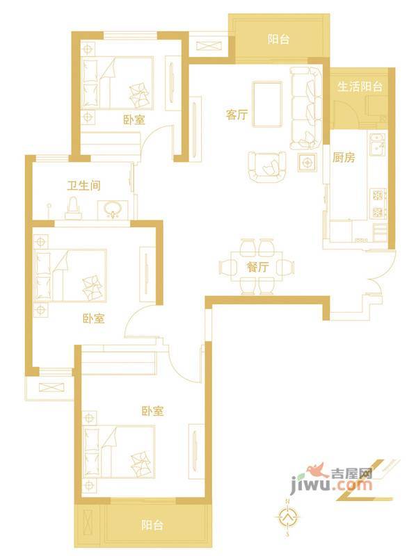 康桥金域上郡3室2厅1卫112㎡户型图