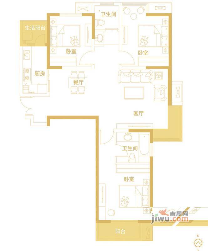 康桥金域上郡3室2厅2卫122㎡户型图