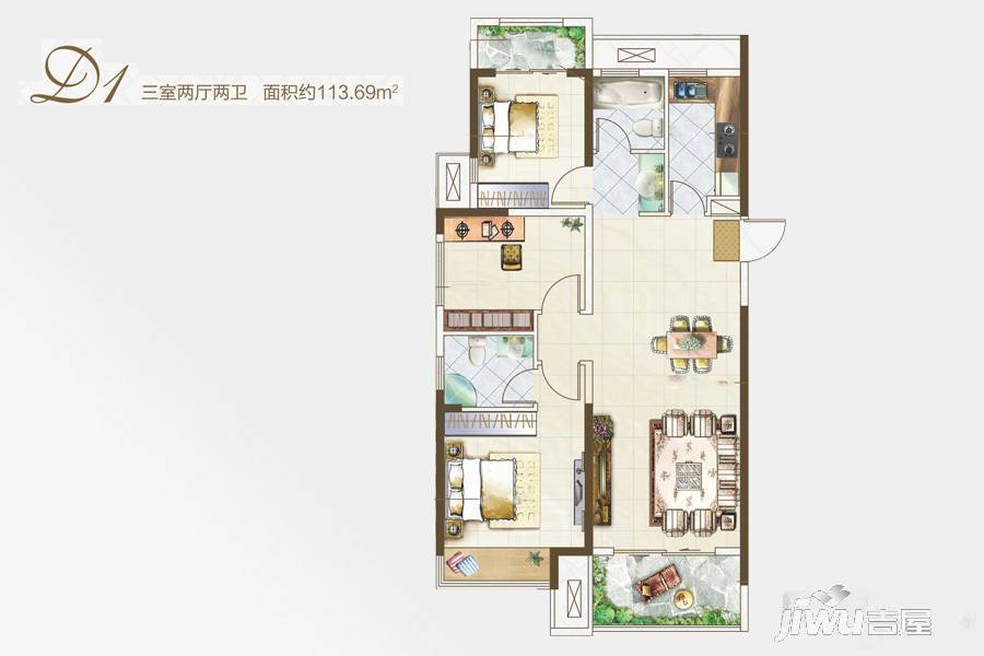 凯旋城3室2厅2卫113.7㎡户型图