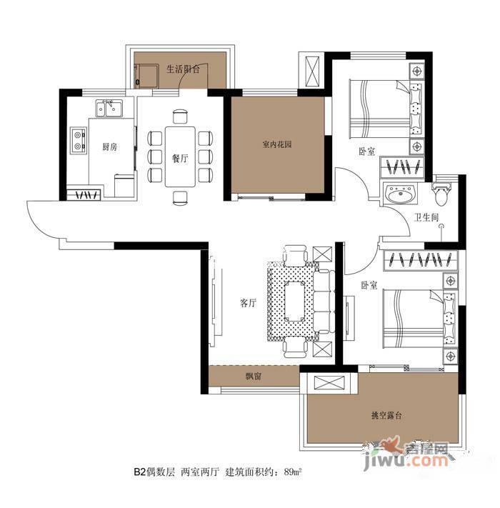 英地天骄华庭2室2厅0卫89㎡户型图