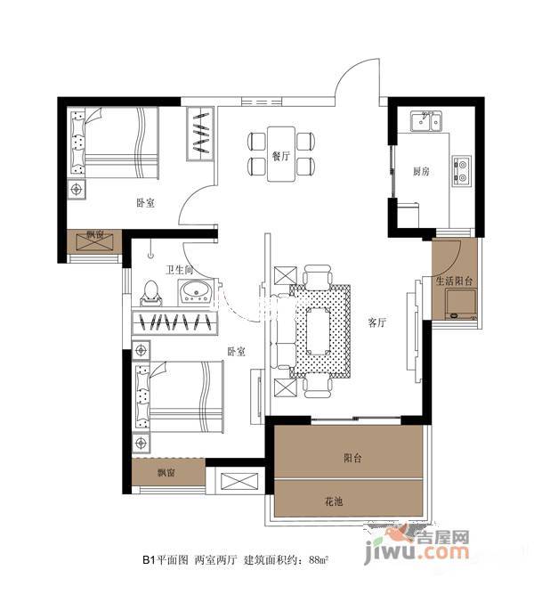 英地天骄华庭2室2厅0卫88㎡户型图