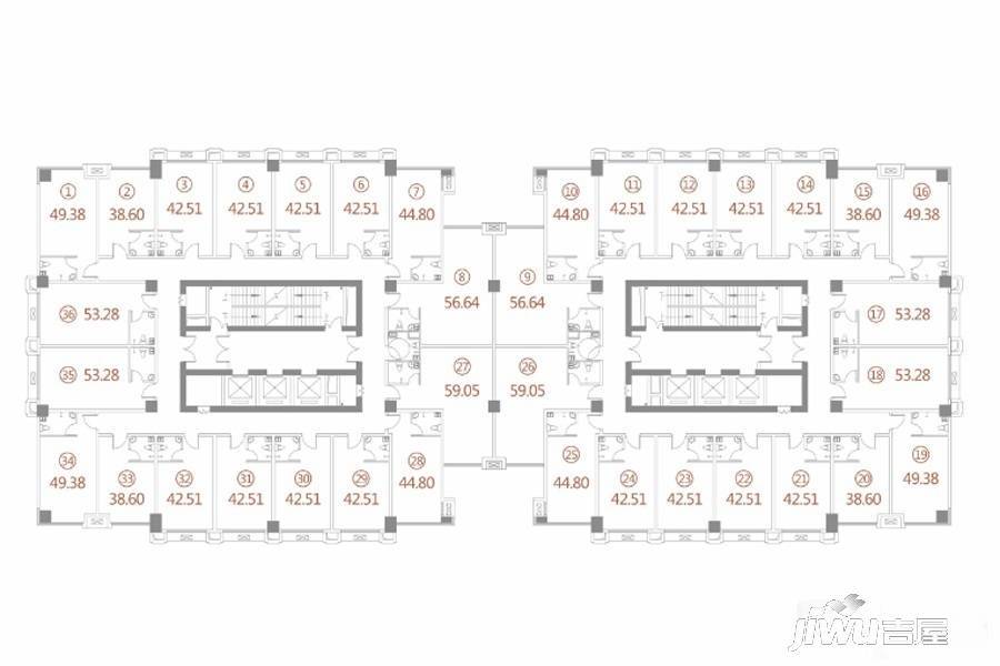 龙子湖微时代1室0厅1卫53.3㎡户型图