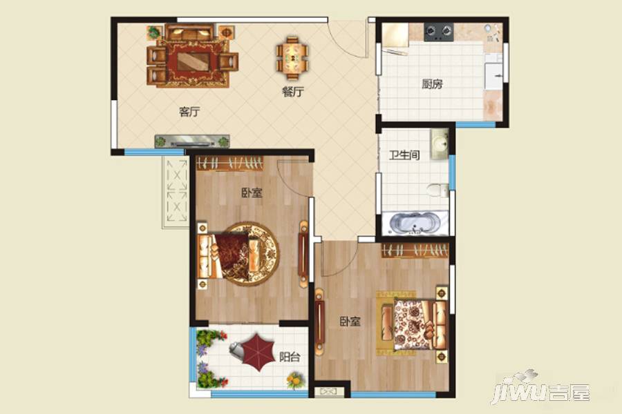 财信圣堤亚纳二期九臻2室2厅1卫89㎡户型图