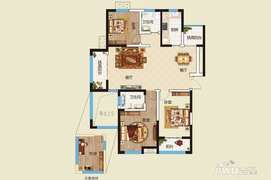 财信圣堤亚纳二期九臻3室2厅2卫129㎡户型图