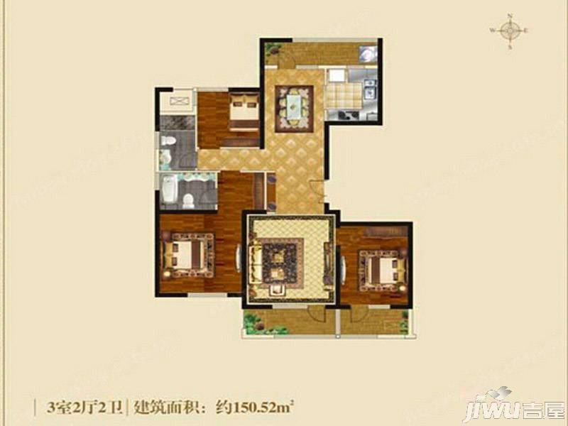 国龙绿城怡园3室2厅2卫146.8㎡户型图