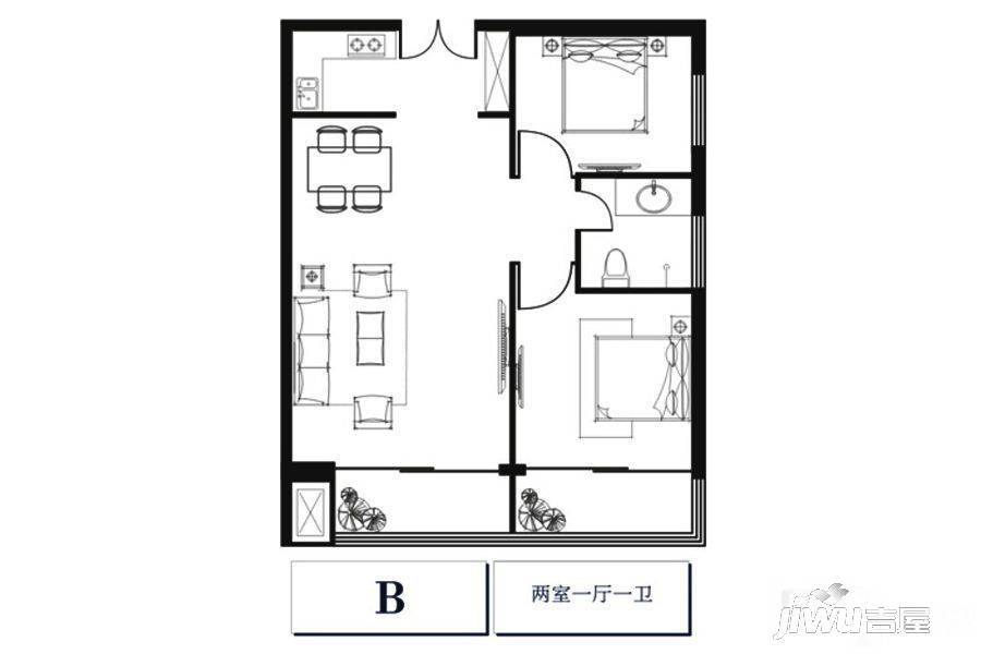 汇艺悦公馆2室1厅1卫69㎡户型图