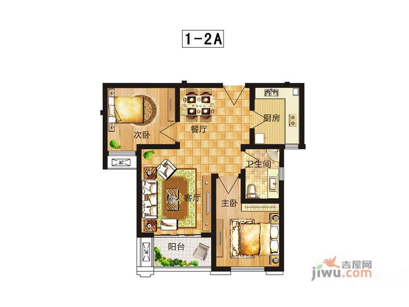 鑫苑鑫城2室2厅1卫76.4㎡户型图