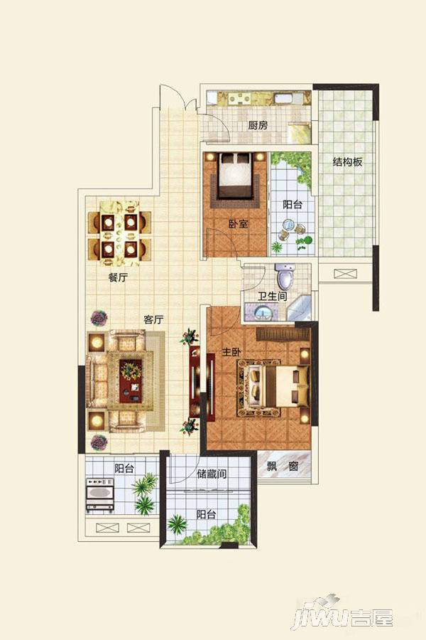 中建观湖国际2室2厅1卫89㎡户型图