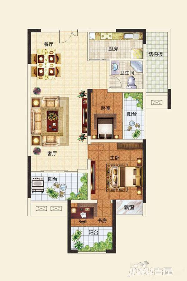 中建观湖国际3室2厅1卫89㎡户型图