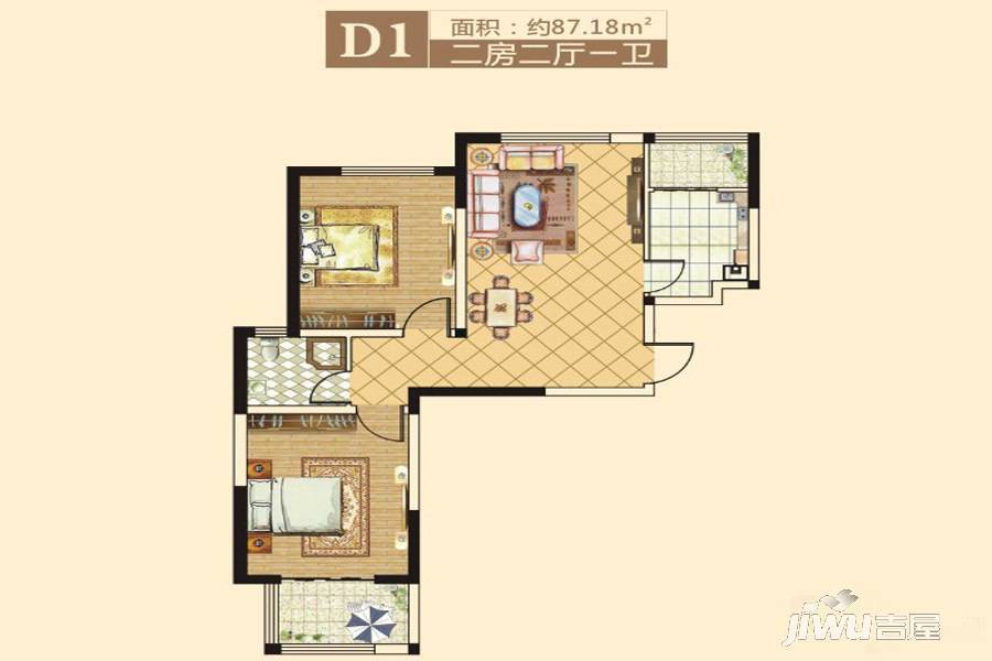 正商林溪铭筑2室2厅1卫87.2㎡户型图