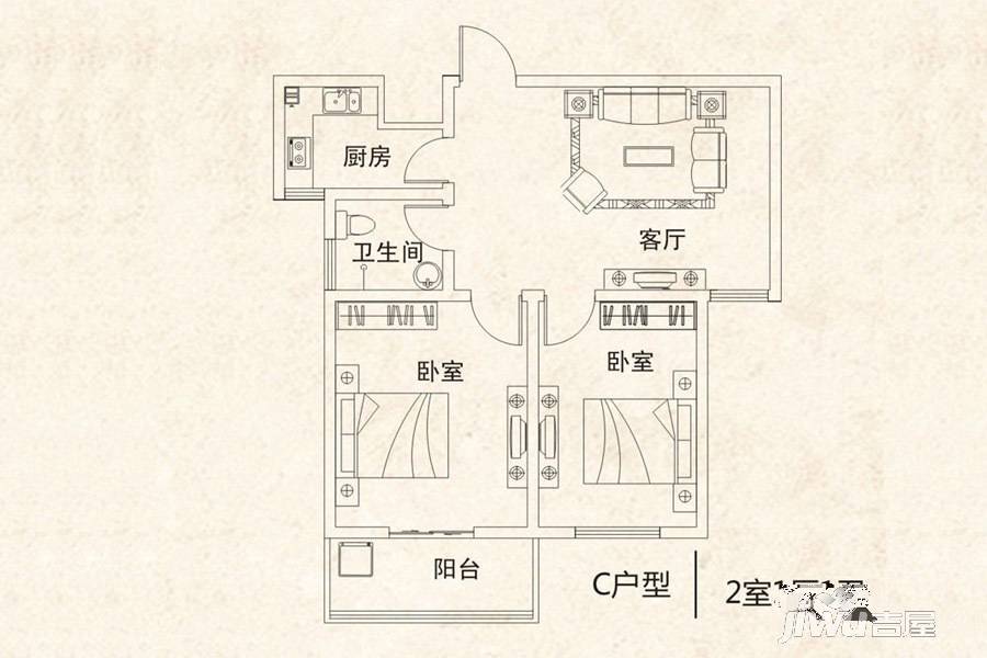 新居时代2室1厅1卫73.1㎡户型图