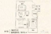 新居时代3室2厅1卫88.9㎡户型图