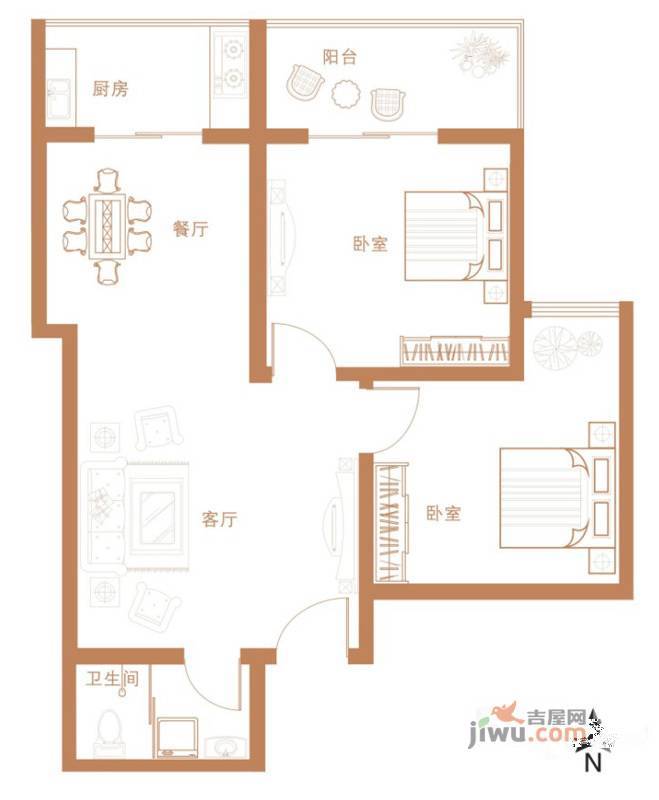 金蓝湾2室2厅1卫75.7㎡户型图