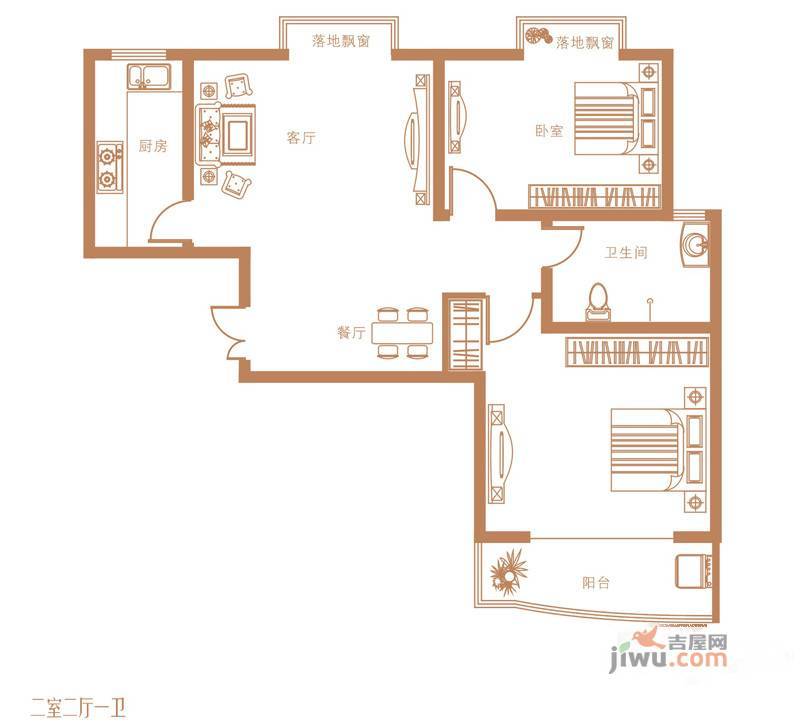 金蓝湾2室2厅1卫92㎡户型图