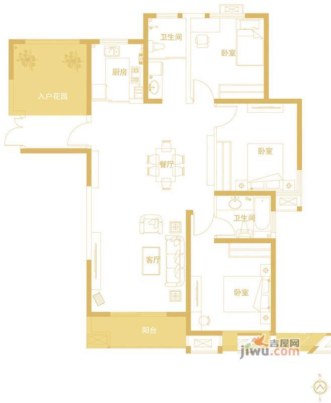 康桥金域上郡3室2厅2卫138㎡户型图