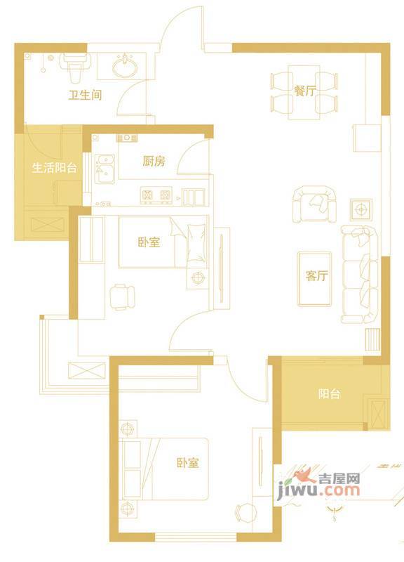 康桥金域上郡一期k4户型(已售完)户型图_郑州康桥金域上郡2室2厅1卫