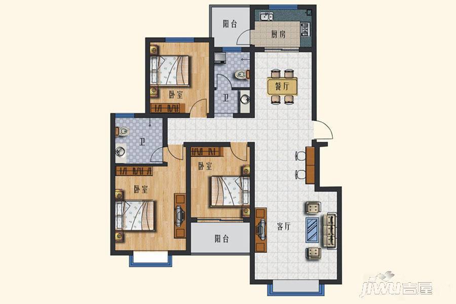 东方领域3室2厅2卫137.8㎡户型图