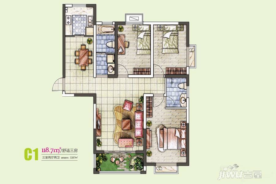 润府3室2厅2卫118.7㎡户型图