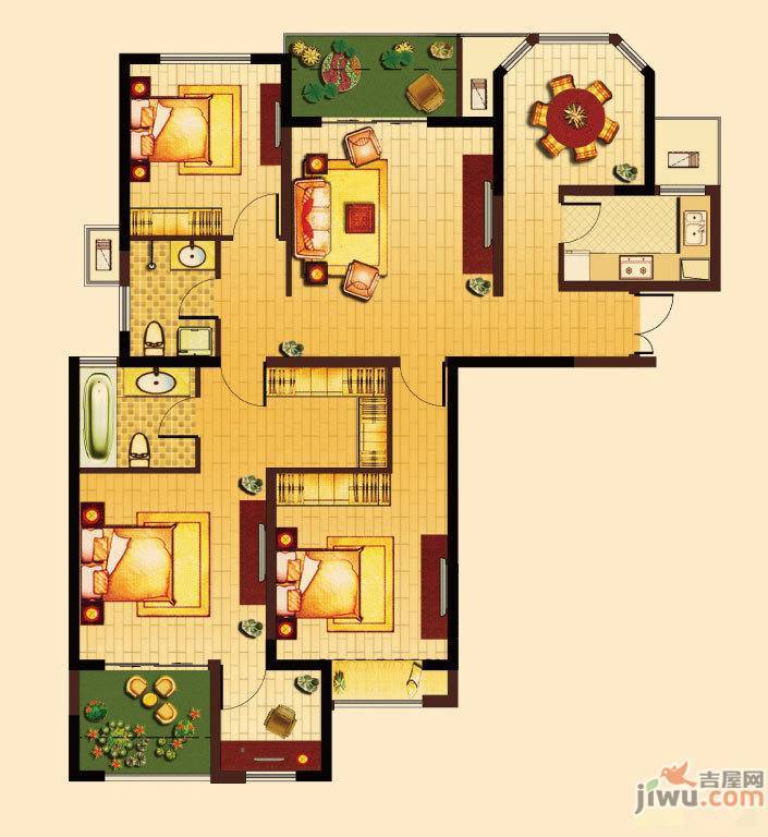 锦艺国际华都4室2厅2卫136.8㎡户型图