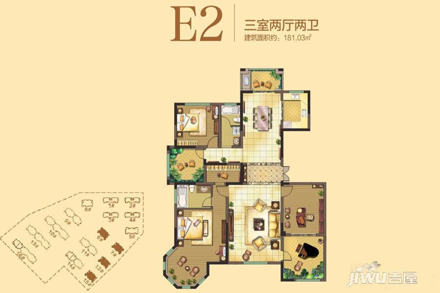 法兰原著3室2厅2卫181㎡户型图