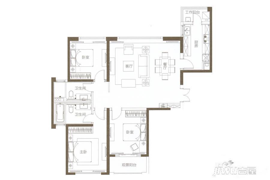 建业天筑3室2厅2卫162㎡户型图