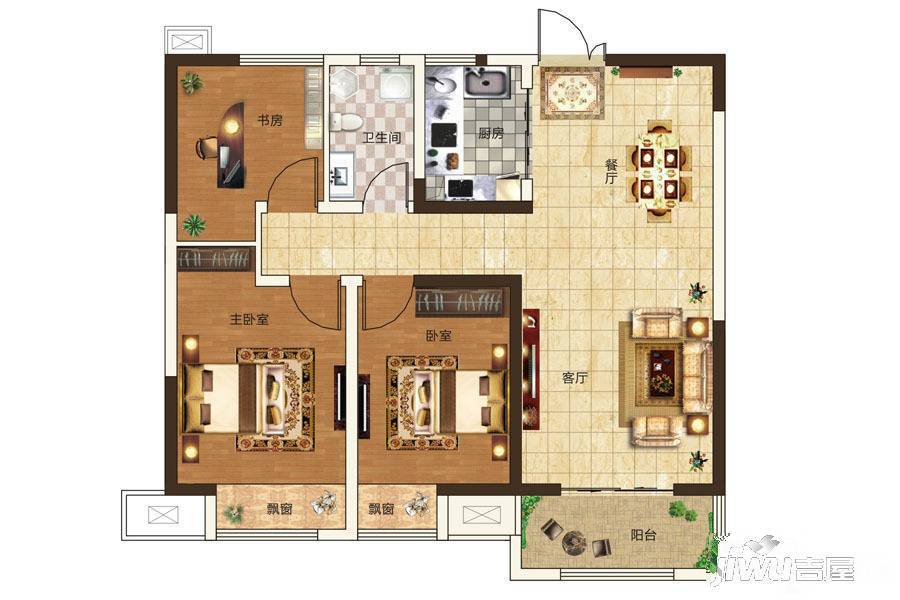 奥兰和园3室2厅1卫101㎡户型图