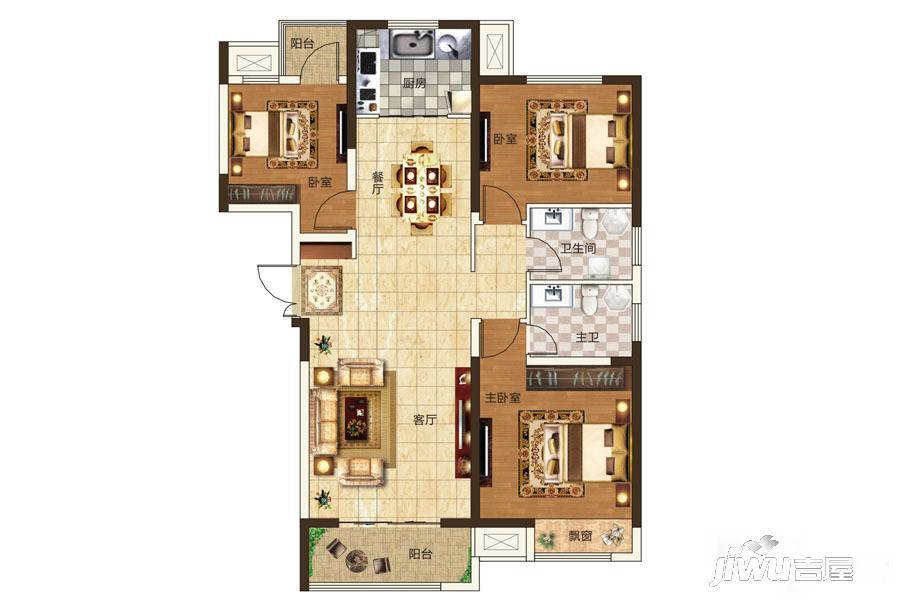 奥兰和园3室2厅2卫126㎡户型图