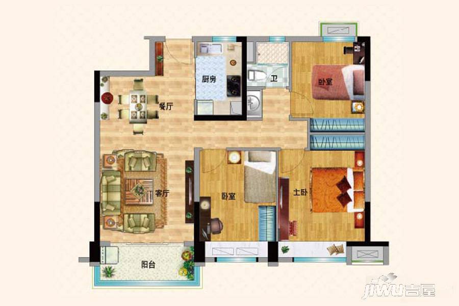 碧桂园翡翠湾3室2厅1卫110㎡户型图