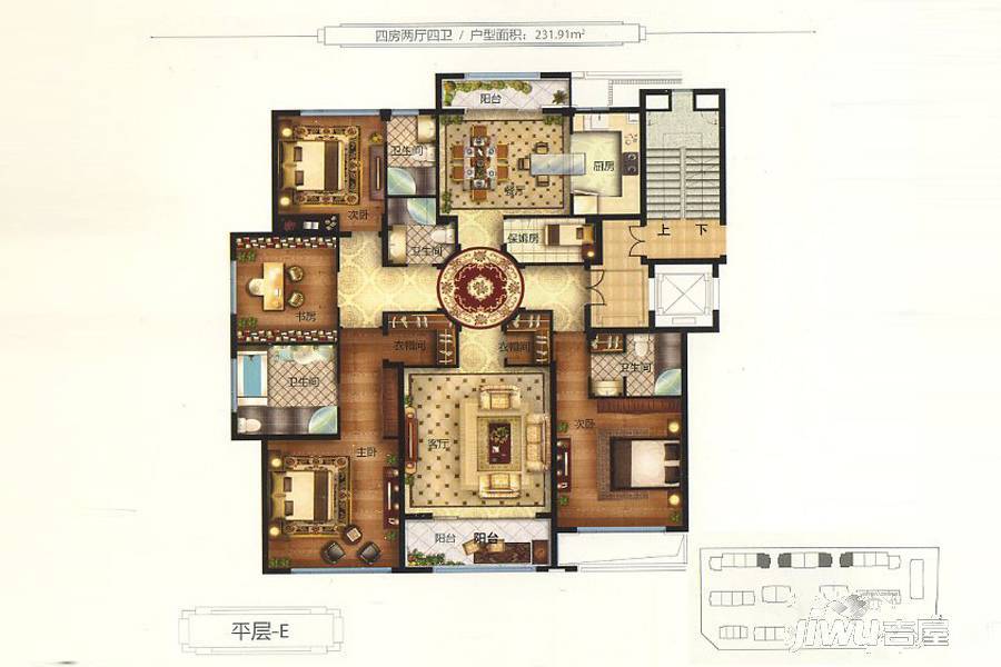 蓝城蘭园4室2厅4卫231.9㎡户型图