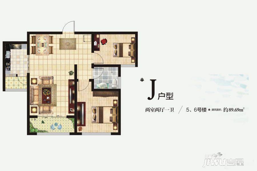 宾悦龙城2室2厅1卫89.7㎡户型图