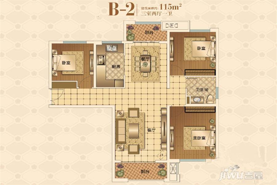 华启唐宁1號3室2厅1卫115㎡户型图