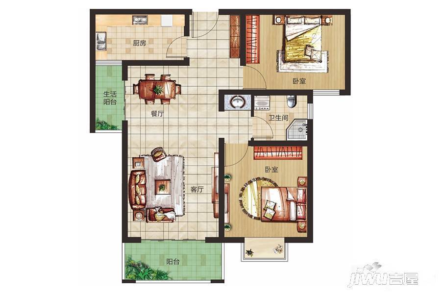 五建新街坊2室2厅1卫89㎡户型图